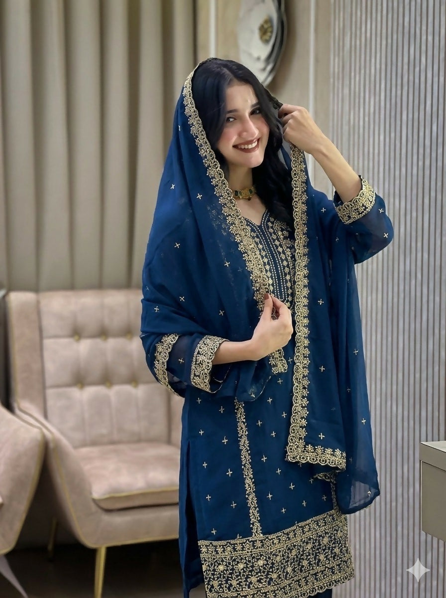 Teeya Creation Blue Color Faux Georgette Embroidery Work Party Wear Salwar Suit | Grocsy
