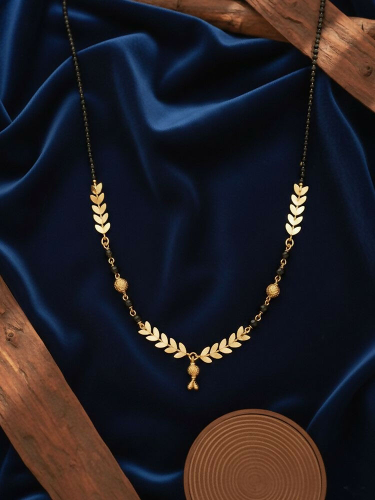 NVR Women Gold Plated Black Beaded Short Design Mangalsutra | Grocsy