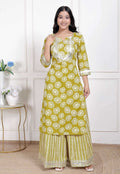 Miravan Women's Lime Yellow Block Printed Kurta with Palazzo | Grocsy