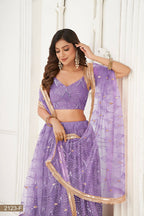 Eilara Glamorous Lavender Net With Sequins And Thread Embroidery Real Mirror Work Lehenga Choli For Wedding | Grocsy