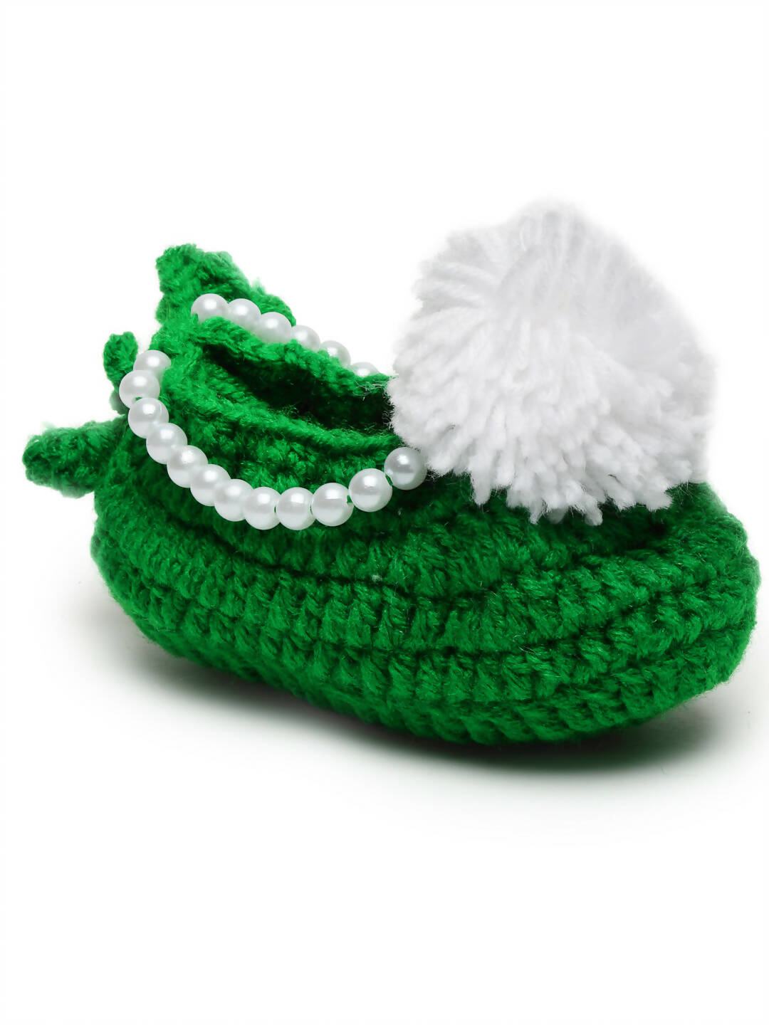 Chutput Kids Woollen Hand Knitted Pom Pom Detailed Booties - Green | Grocsy