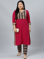 Sztori Plus Size Geometric Printed Straight Kurta With Trousers | Grocsy