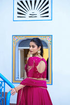 Lorenvalley Fashion Ranipink NC Silk Plain Lehenga Embroidery Work Choli with Dupatta | Grocsy