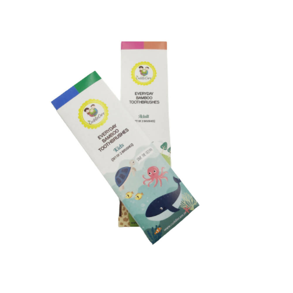 Cuddle Care Bamboo Toothbrushes for Kids & Adults Set of 2 Packs | Grocsy