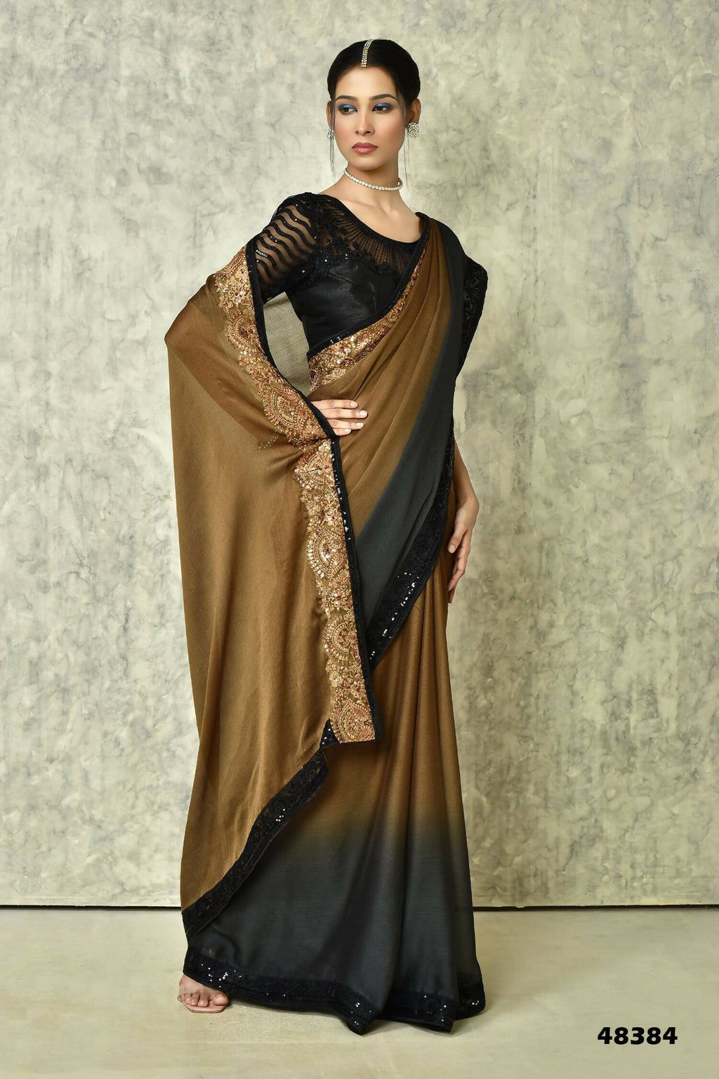 Brown Silk Solid Designer Saree with Blouse - Purvi | Grocsy