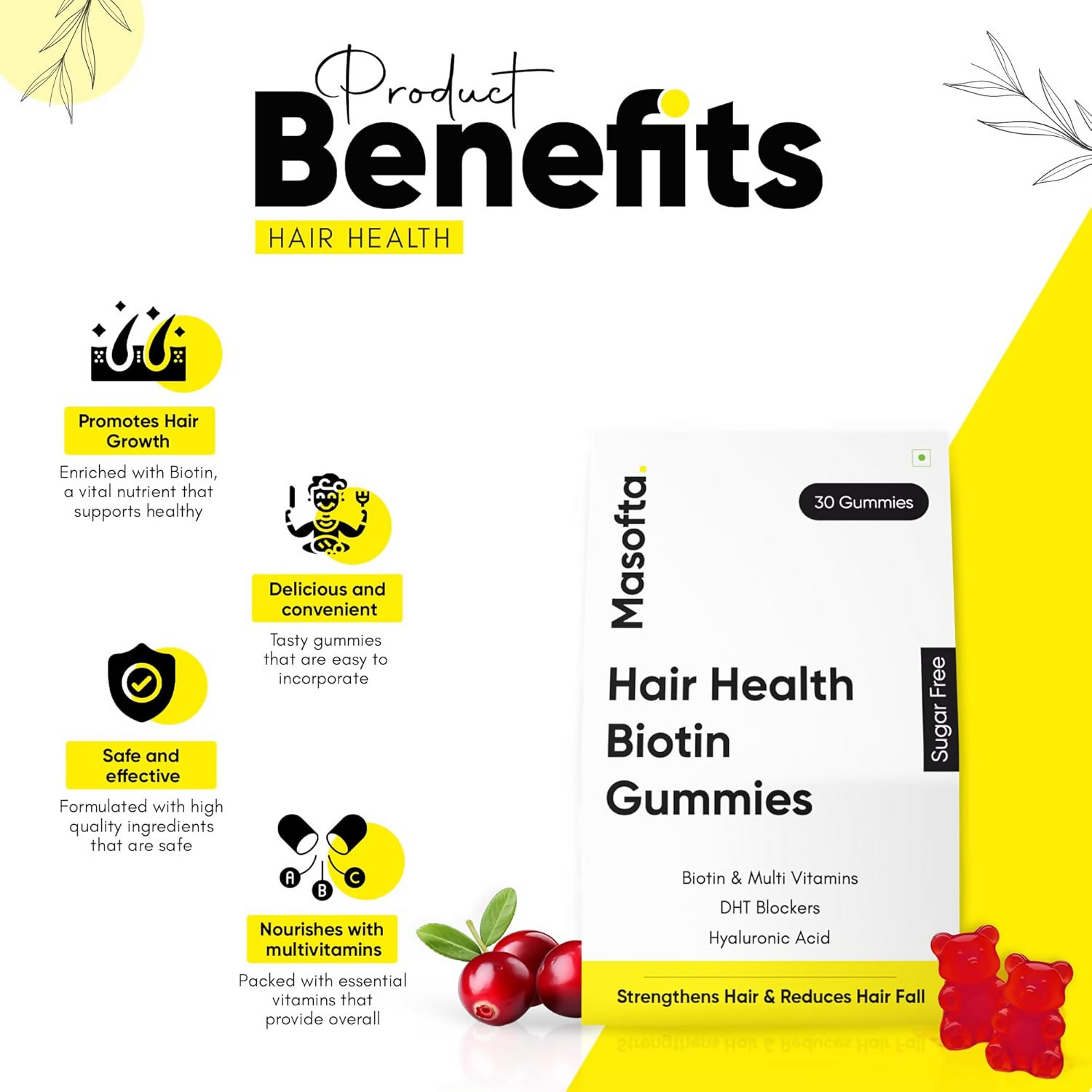 Masofta Hair Health Biotin Gummies | Grocsy