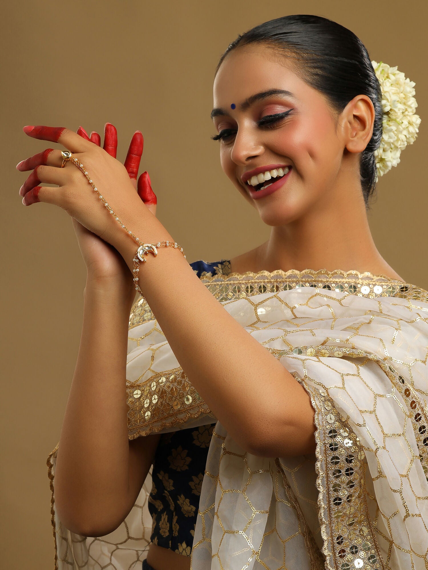 Ruby Raang Gold Chand Kundan Haath Phool | Grocsy