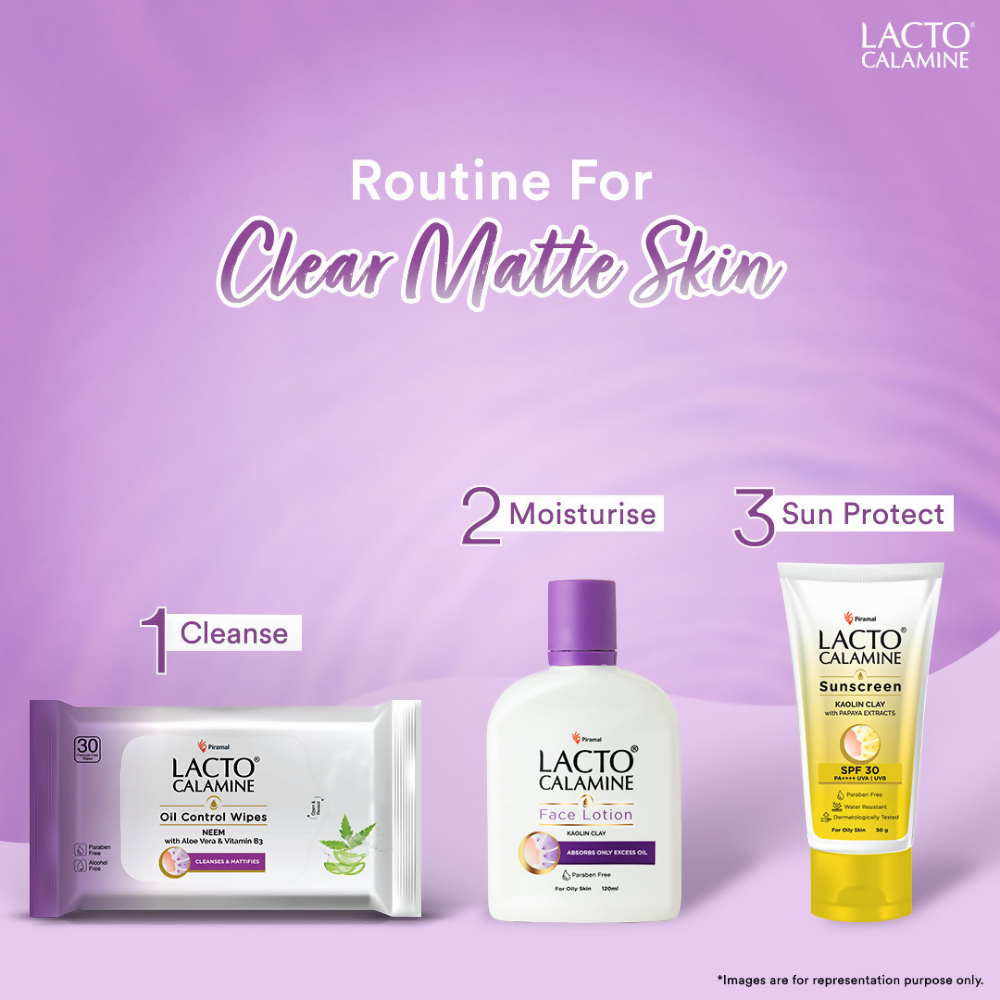 Lacto Calamine Oil Control Face Wipes, Makeup Remover Wipes With Neem & Aloe 30 Usable Wipes | Grocsy