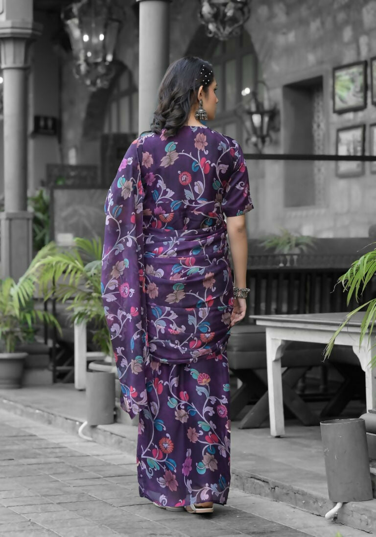 stylish Casual Purple Imported georgette Ready to Wear Fancy Saree - Ashwini | Grocsy