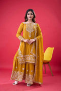 Teeya Creation Yellow Color Faux georgette Embroidery Work Sharara Set | Grocsy