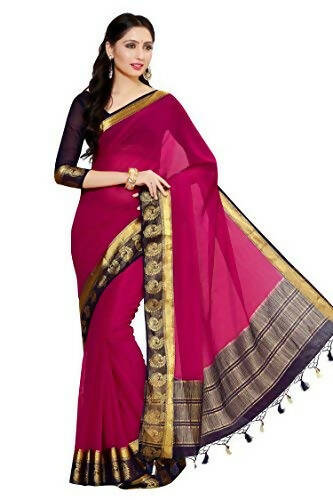 Mimosa Women's Dark Pink Banarasi Chiffon Saree | Grocsy