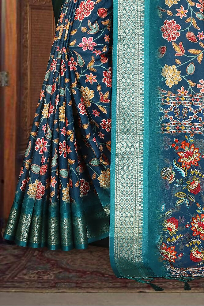 PR Fashion Multi Heavy Rich Cotton Silk Digital Print & Jacquard Saree | Grocsy