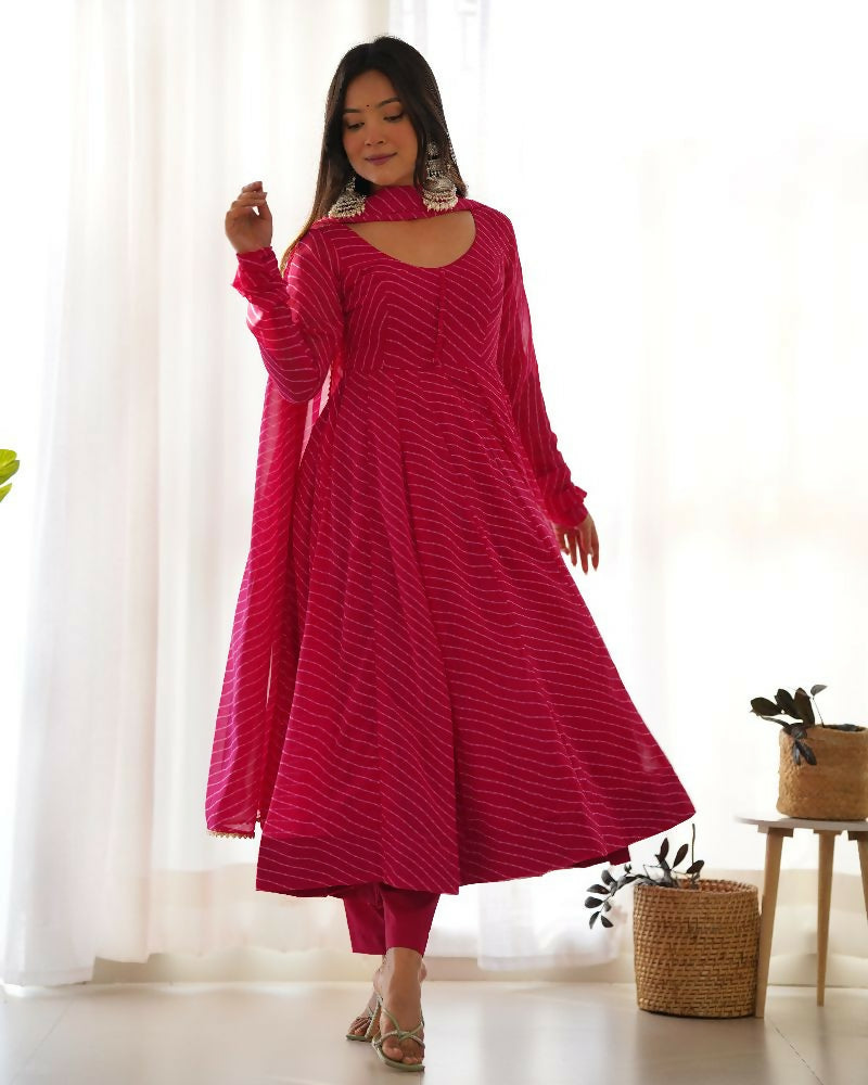 Joban Fashion Rani Pink Kurta Set Georgette Sequence Embroidery Work | Grocsy