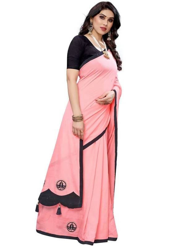 Vamika Designer Peach Georgette Saree (TSUNAMI PEACH ) | Grocsy