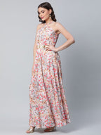Ahalyaa Women Crepe Printed Classic White Romantic Florals Dress | Grocsy