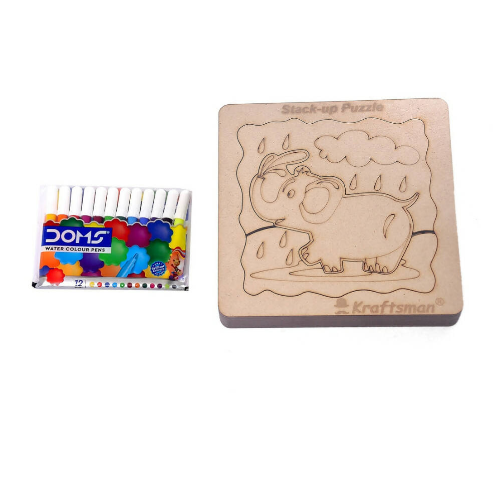 Kraftsman Stack up Puzzles/ Layered Puzzle Elephant Shape for Kids | Color Kit Included | 18 Pieces Puzzle | Grocsy
