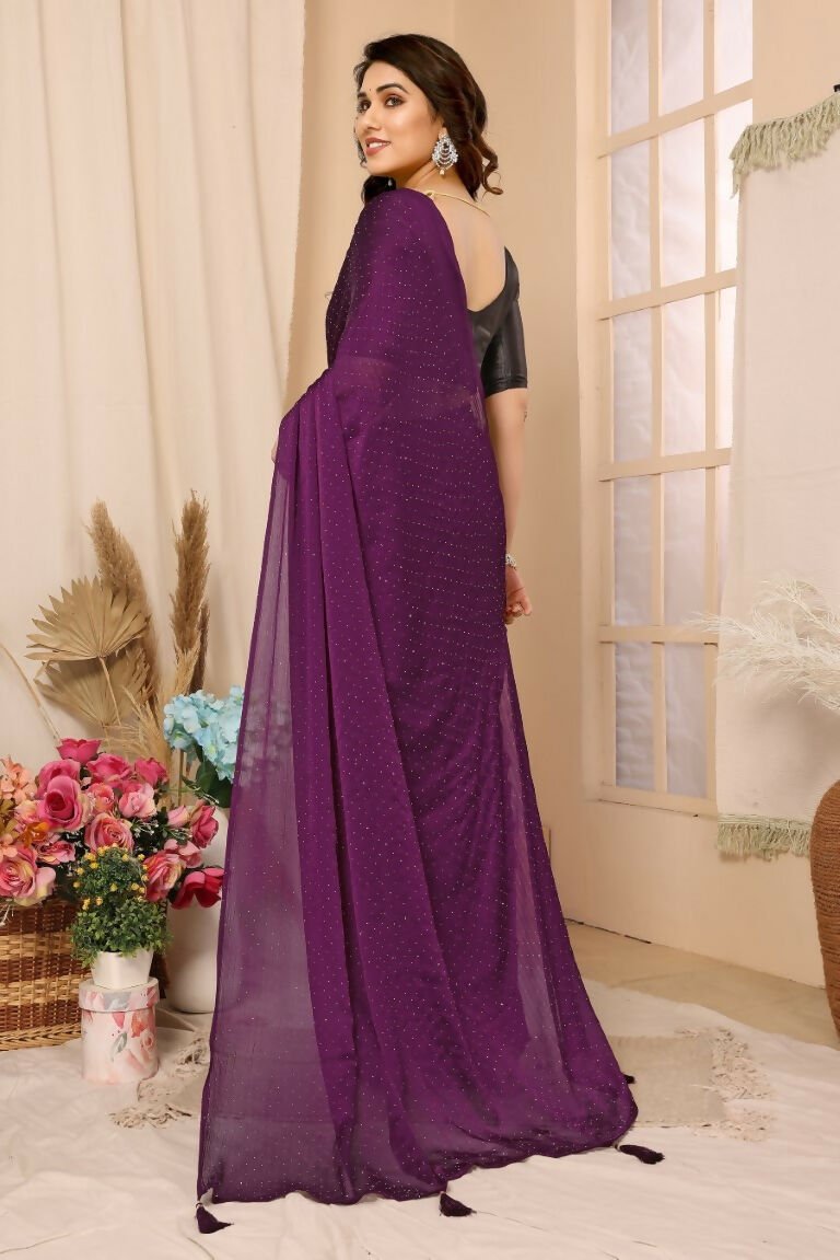 Aafreen Partywear Designer Purple Satin Chiffon Fancy Saree | Grocsy