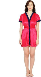 Ruhani HLSC Poly Satin Pink Short Nighty Fits Bust (Ruhani-NT-02-FS) | Grocsy