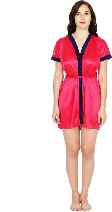 Ruhani HLSC Poly Satin Pink Short Nighty Fits Bust (Ruhani-NT-02-FS) | Grocsy