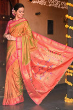 Very Much Indian Handloom Yeola Pure Silk Paithani - Dual Tone Green Pink | Grocsy