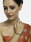 Women's Black Gold-Toned Gold-Polished Kundan Studded Charm Mangalsutra Bracelet - Ruby Raang | Grocsy