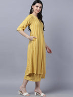 Myshka Stylish Yellow Cotton 3/4 Sleeve Women's Kurta Palazzo Set | Grocsy