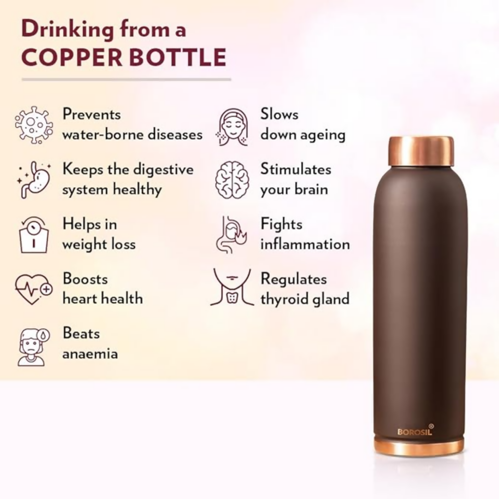 Borosil Colour Copper bottle - Brown | Grocsy