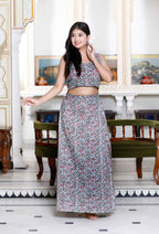 Miravan Women's Grey Floral Printed Crop Top And Skirt Co-Ord Set | Grocsy