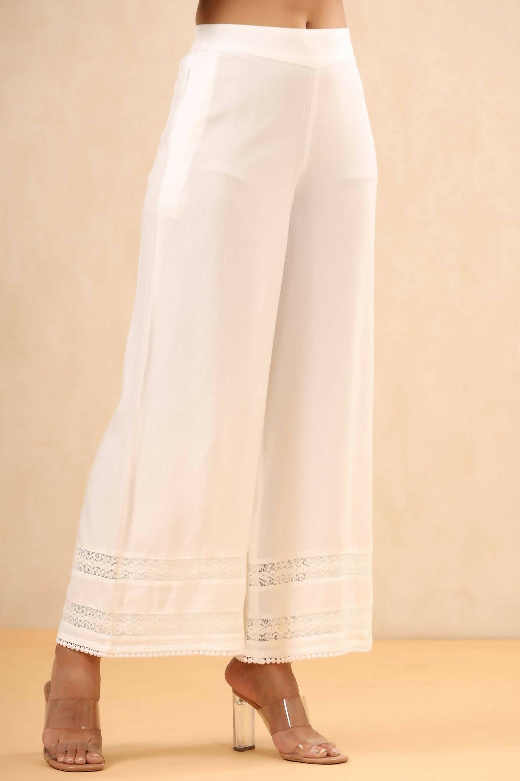 Juniper Women White Rayon Solid Straight Palazzo | Grocsy