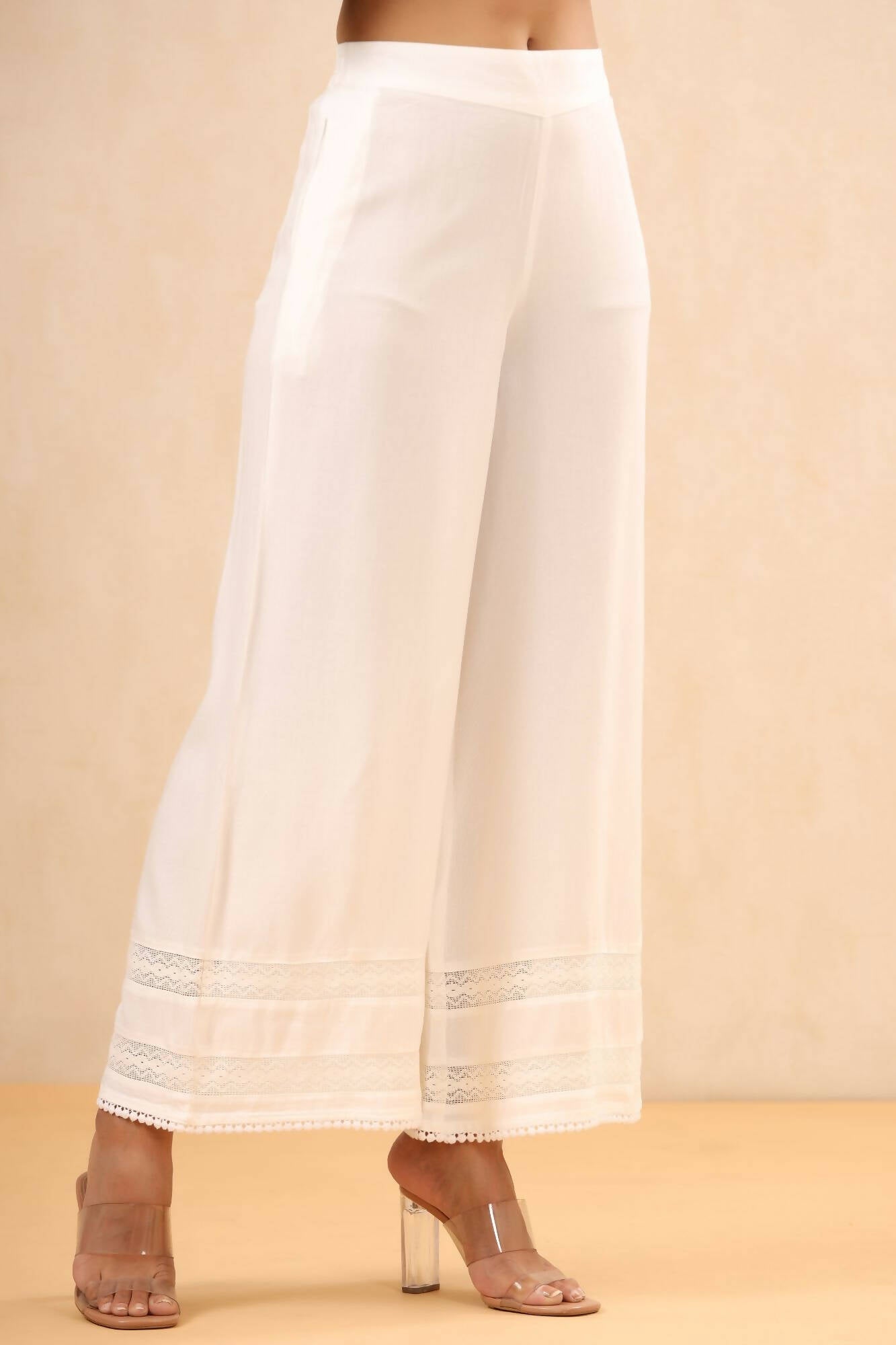 Juniper Women White Rayon Solid Straight Palazzo | Grocsy