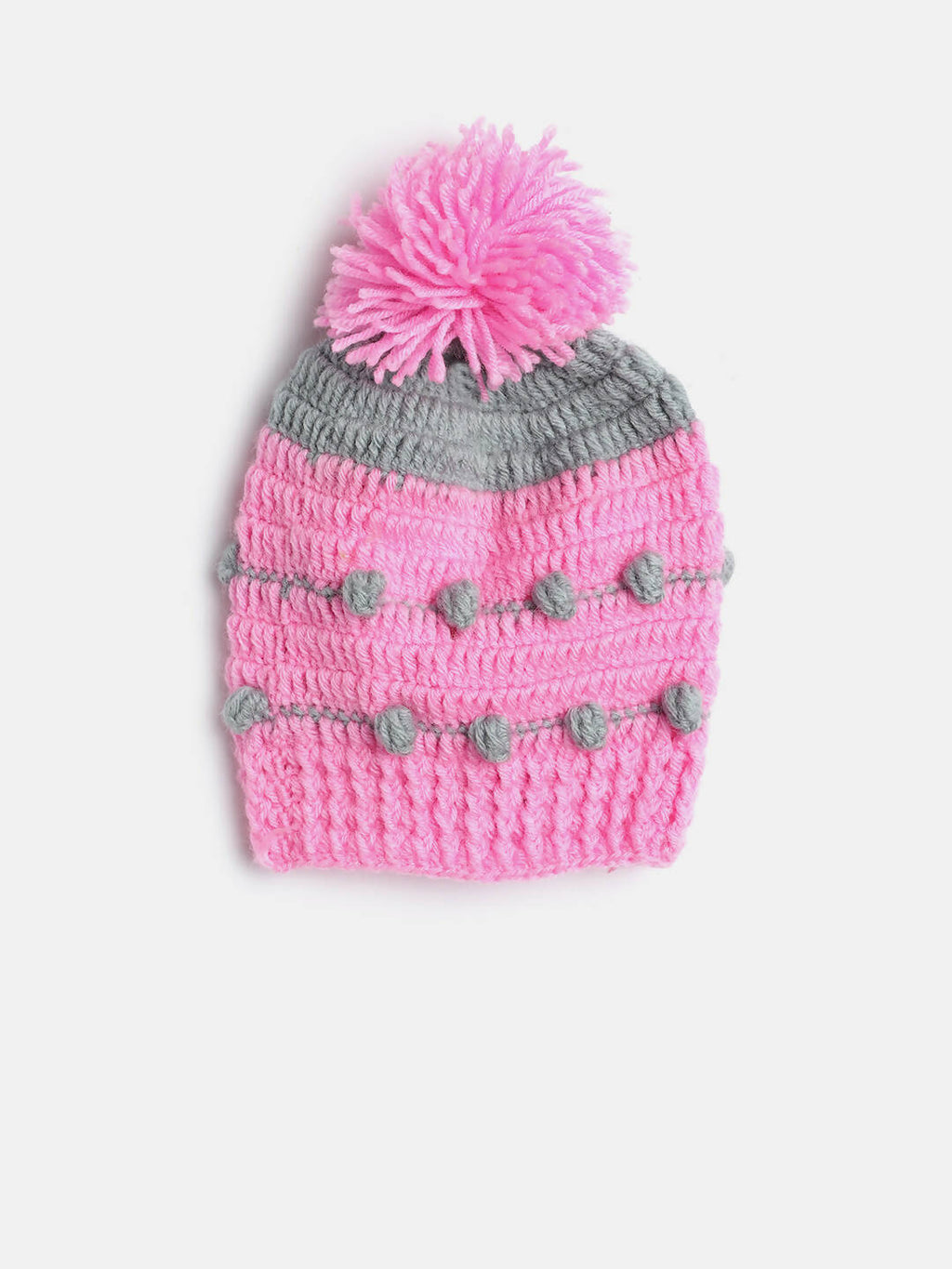 Chutput Kids Woollen Hand Knitted Pom Pom Detail Cap - Pink | Grocsy