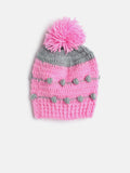 Chutput Kids Woollen Hand Knitted Pom Pom Detail Cap - Pink | Grocsy