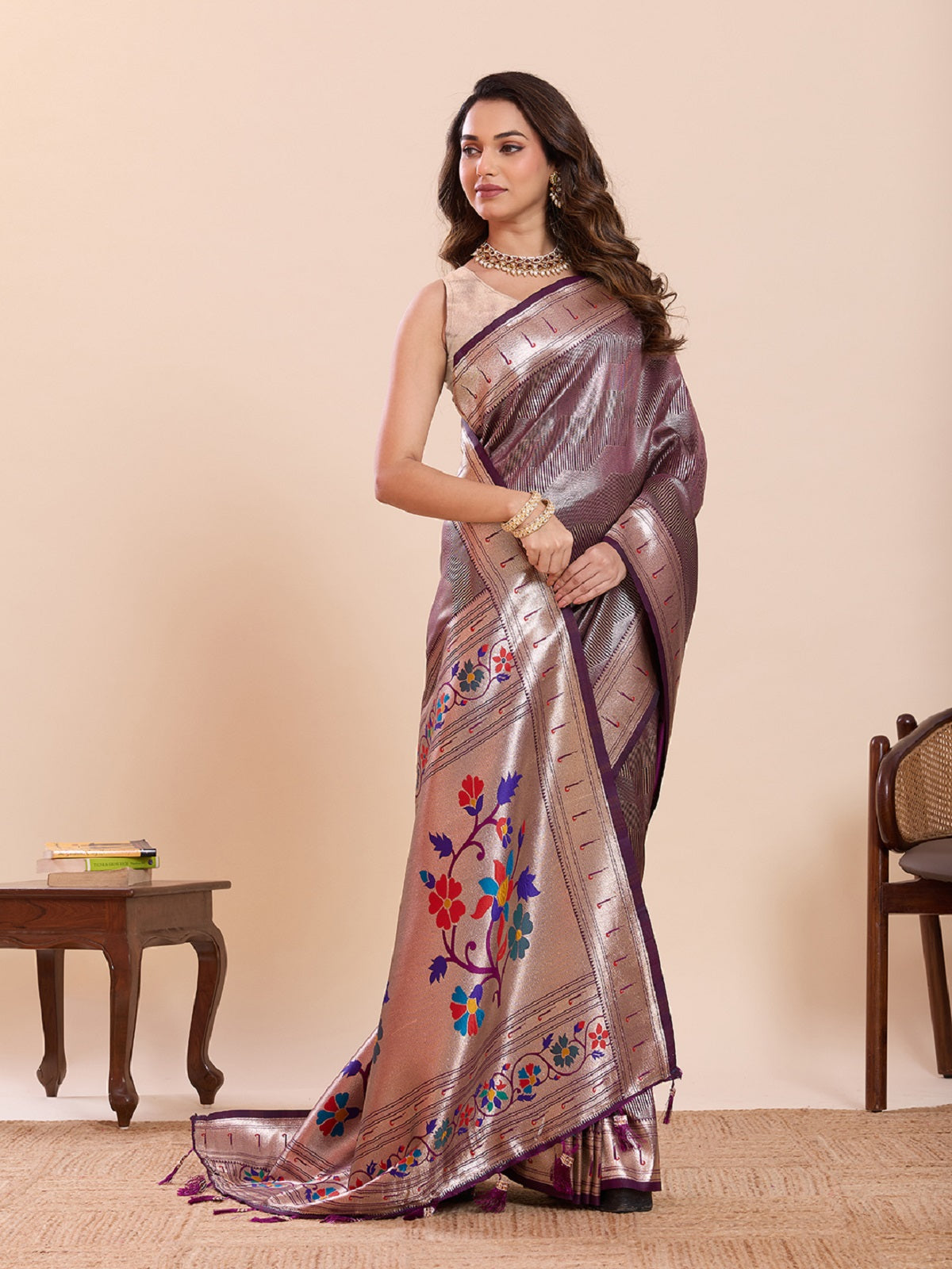 Dwija Fashion Purple Wedding Wear Woven Lotus Motif Work Pure Soft Silk Saree With Unstitched Blouse | Grocsy