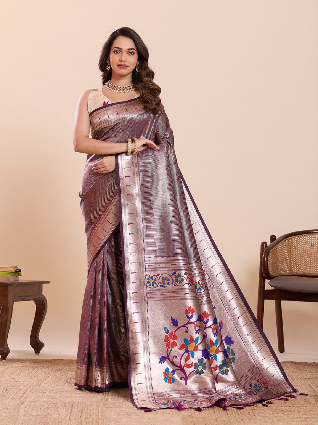 Dwija Fashion Purple Wedding Wear Woven Lotus Motif Work Pure Soft Silk Saree With Unstitched Blouse | Grocsy