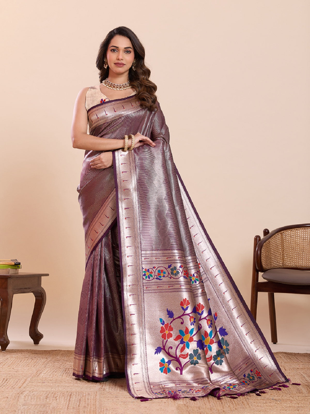 Dwija Fashion Purple Wedding Wear Woven Lotus Motif Work Pure Soft Silk Saree With Unstitched Blouse | Grocsy