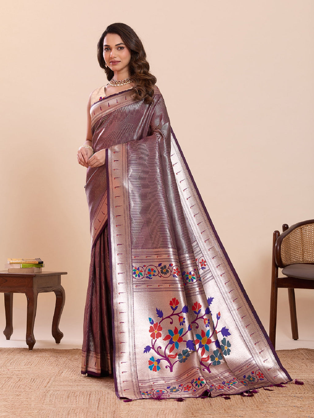 Dwija Fashion Purple Wedding Wear Woven Lotus Motif Work Pure Soft Silk Saree With Unstitched Blouse | Grocsy