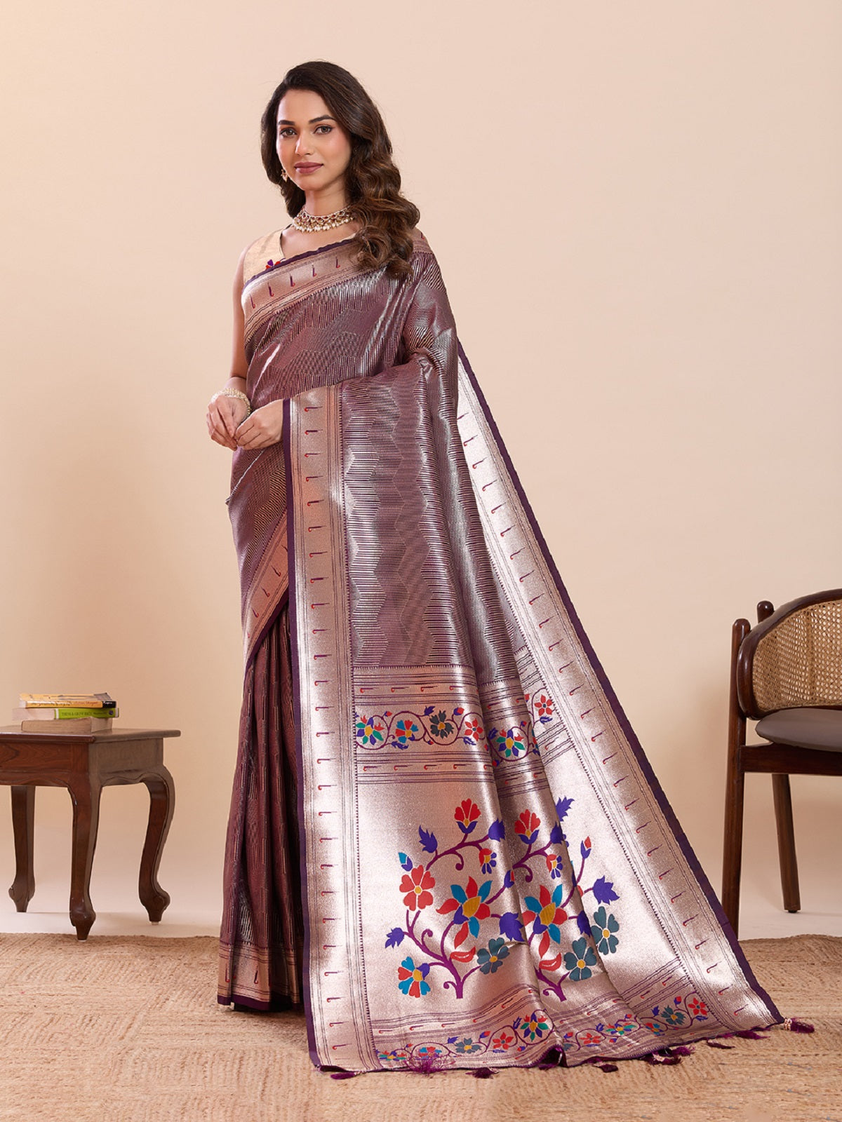 Dwija Fashion Purple Wedding Wear Woven Lotus Motif Work Pure Soft Silk Saree With Unstitched Blouse | Grocsy