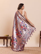Dwija Fashion Purple Wedding Wear Woven Lotus Motif Work Pure Soft Silk Saree With Unstitched Blouse | Grocsy