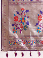 Dwija Fashion Purple Wedding Wear Woven Lotus Motif Work Pure Soft Silk Saree With Unstitched Blouse | Grocsy