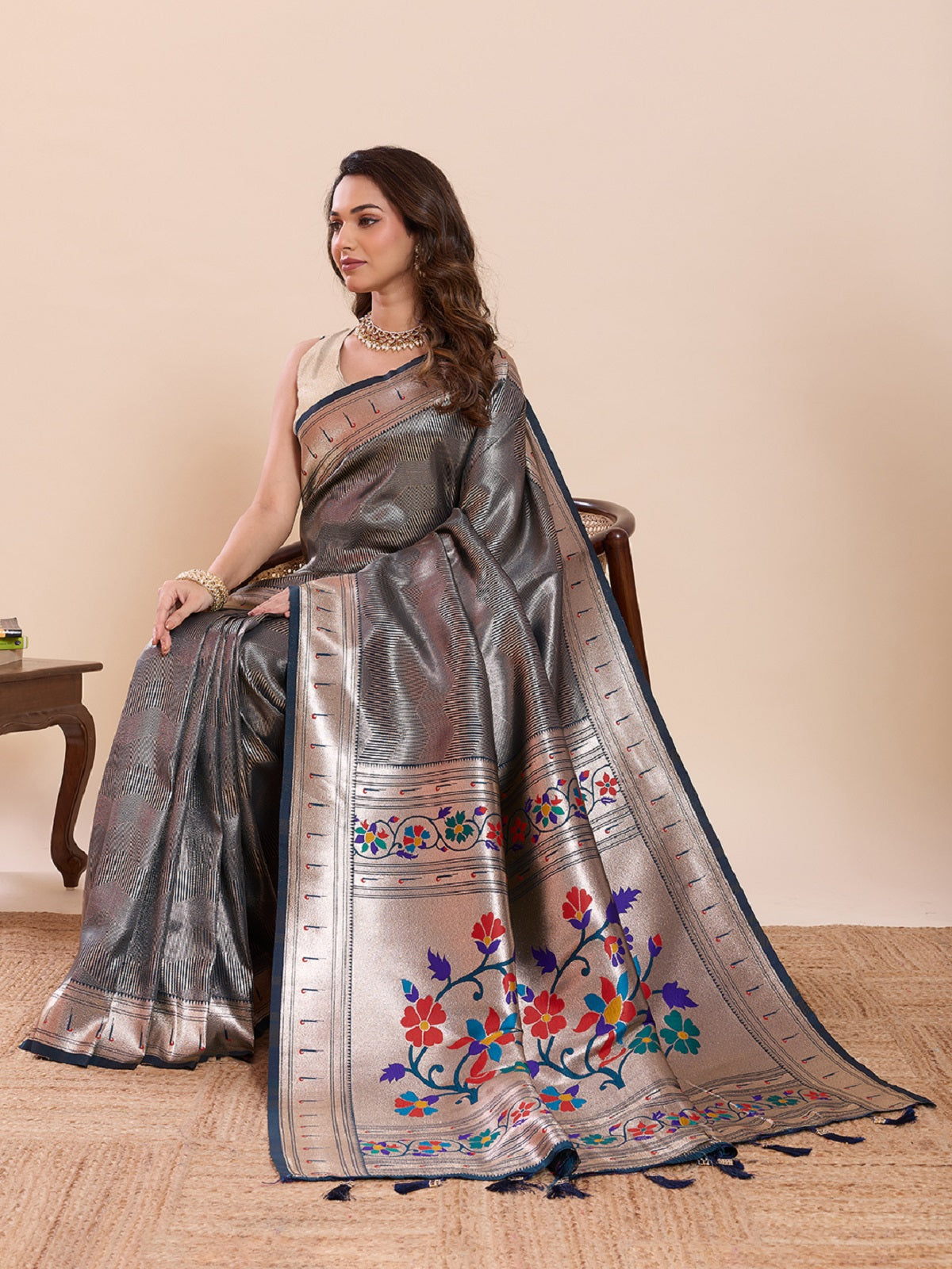 Dwija Fashion Teal Blue Wedding Wear Woven Lotus Motif Work Pure Soft Silk Saree With Unstitched Blouse | Grocsy