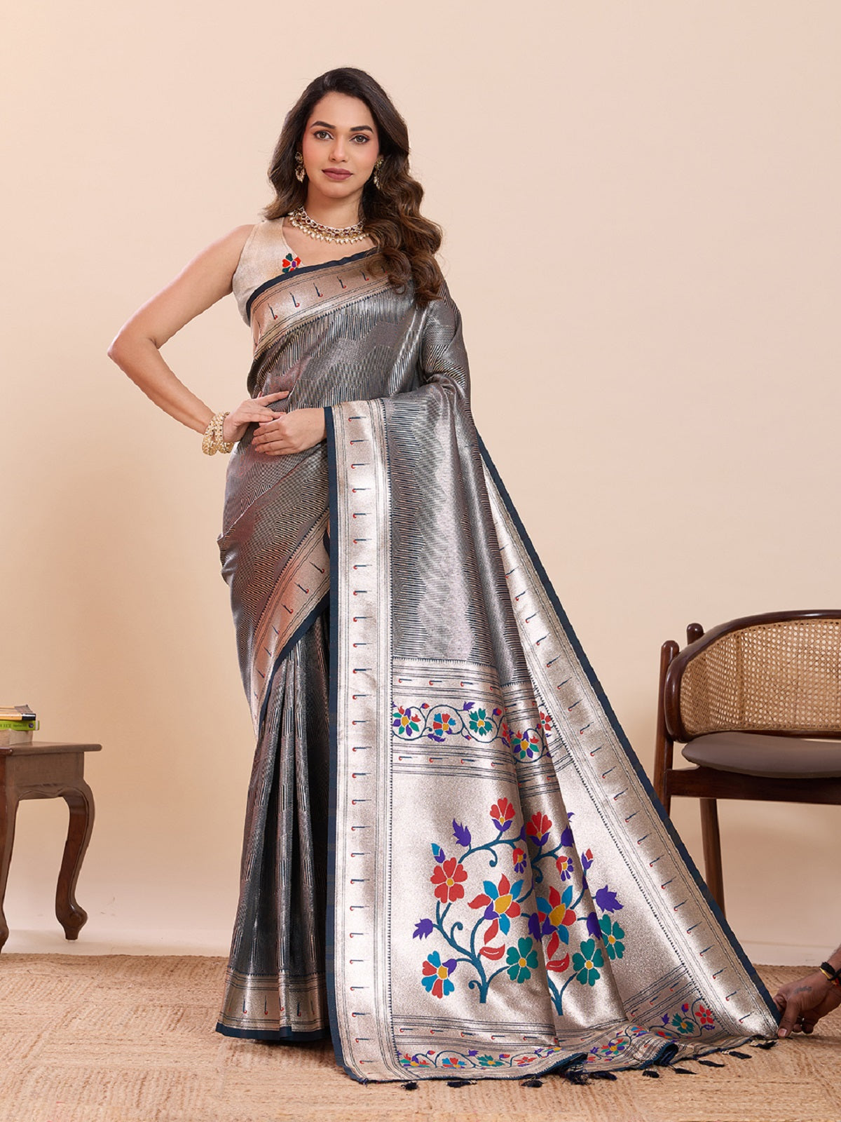 Dwija Fashion Teal Blue Wedding Wear Woven Lotus Motif Work Pure Soft Silk Saree With Unstitched Blouse | Grocsy