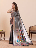 Dwija Fashion Teal Blue Wedding Wear Woven Lotus Motif Work Pure Soft Silk Saree With Unstitched Blouse | Grocsy