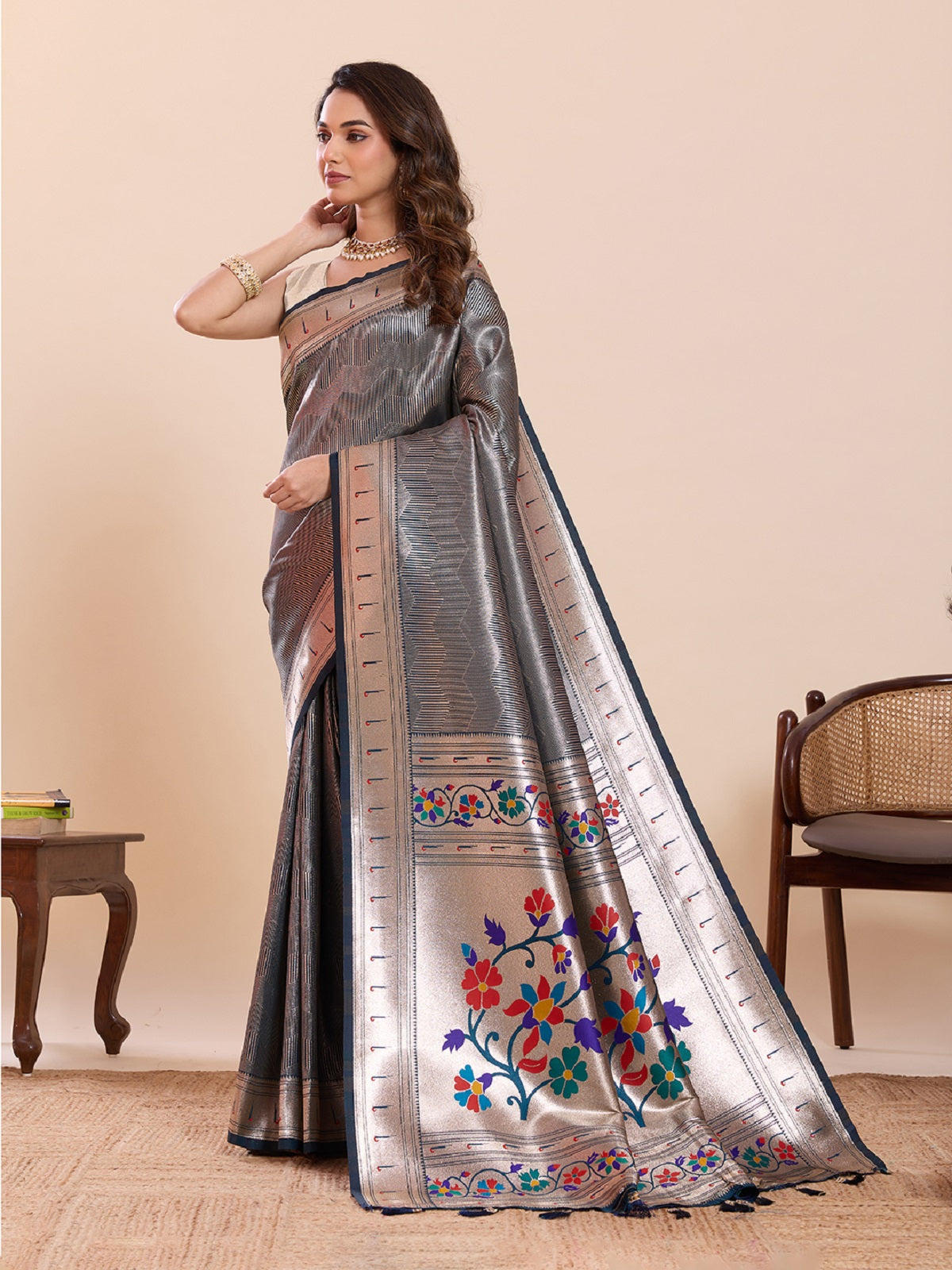 Dwija Fashion Teal Blue Wedding Wear Woven Lotus Motif Work Pure Soft Silk Saree With Unstitched Blouse | Grocsy