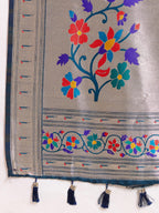 Dwija Fashion Teal Blue Wedding Wear Woven Lotus Motif Work Pure Soft Silk Saree With Unstitched Blouse | Grocsy