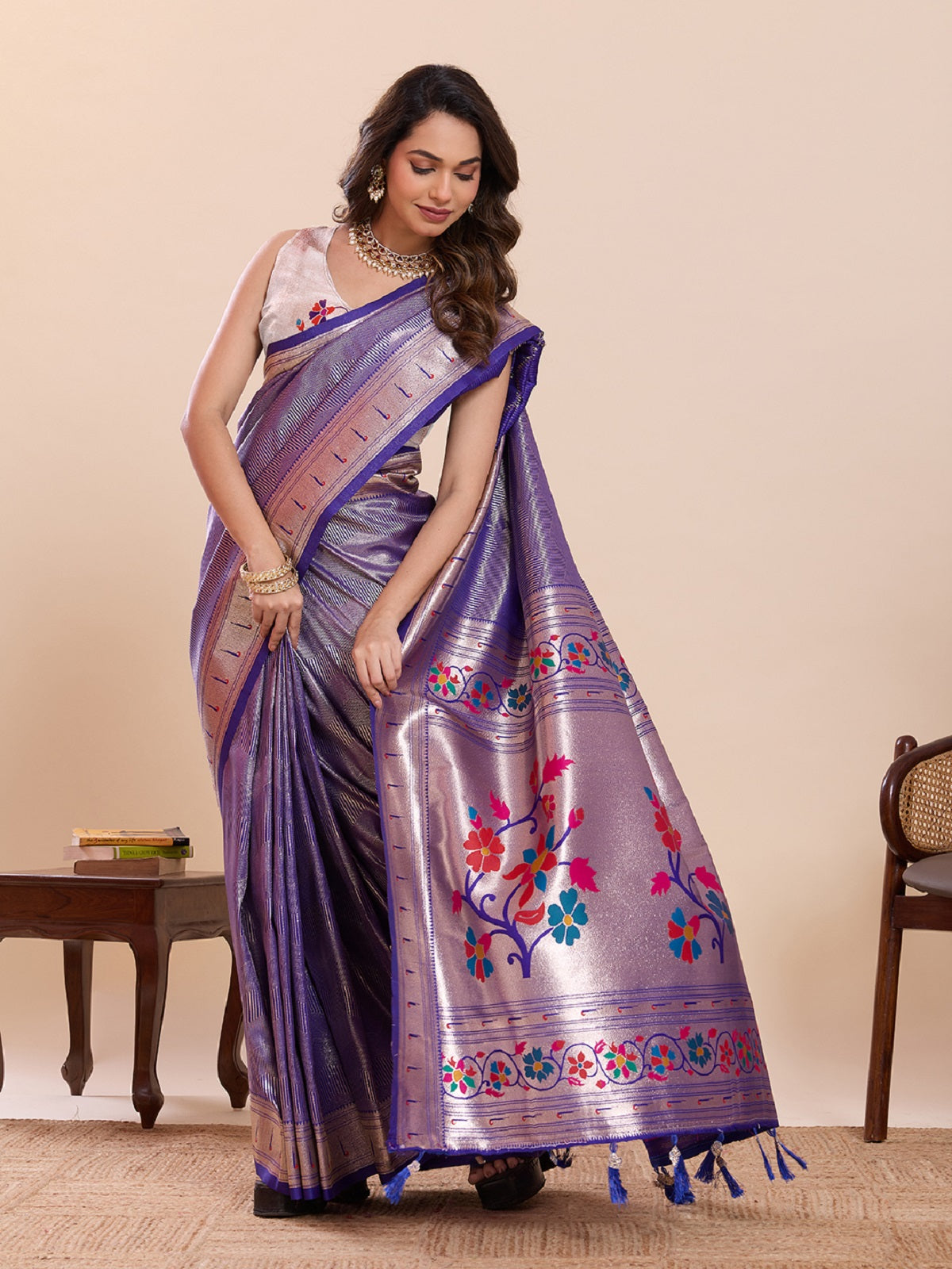 Dwija Fashion Purple Wedding Wear Woven Lotus Motif Work Pure Soft Silk Saree With Unstitched Blouse | Grocsy