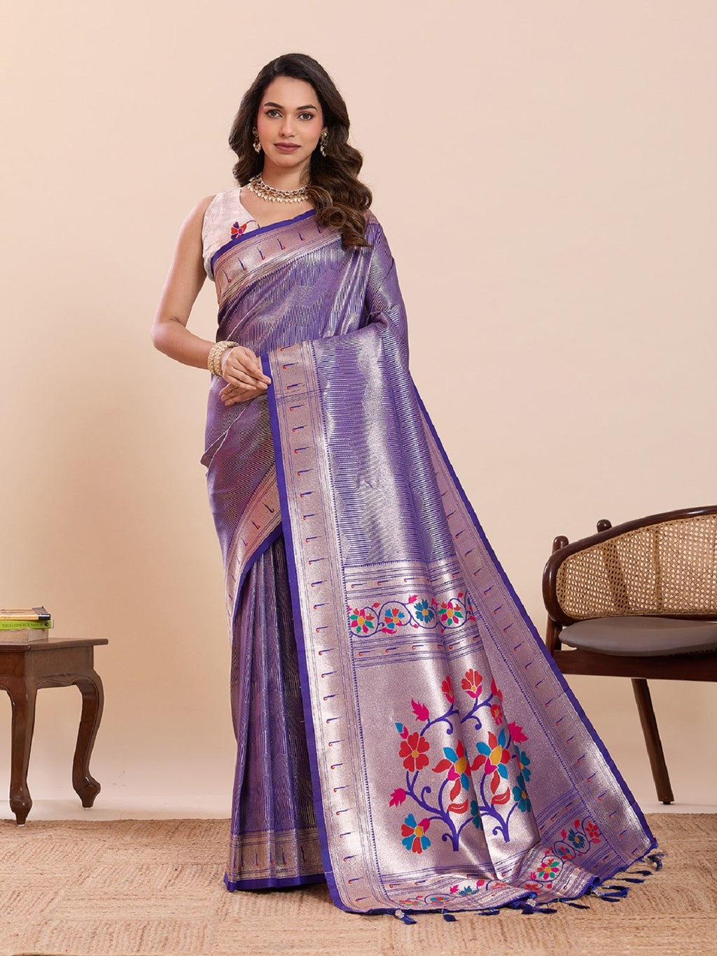 Dwija Fashion Purple Wedding Wear Woven Lotus Motif Work Pure Soft Silk Saree With Unstitched Blouse | Grocsy