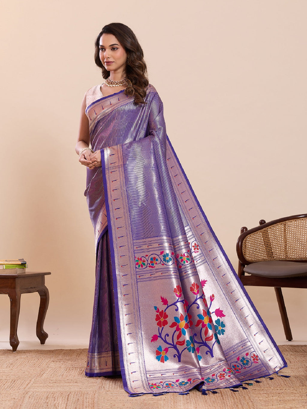 Dwija Fashion Purple Wedding Wear Woven Lotus Motif Work Pure Soft Silk Saree With Unstitched Blouse | Grocsy