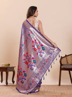 Dwija Fashion Purple Wedding Wear Woven Lotus Motif Work Pure Soft Silk Saree With Unstitched Blouse | Grocsy