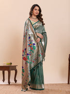 Dwija Fashion Green Wedding Wear Woven Lotus Motif Work Pure Soft Silk Saree With Unstitched Blouse | Grocsy