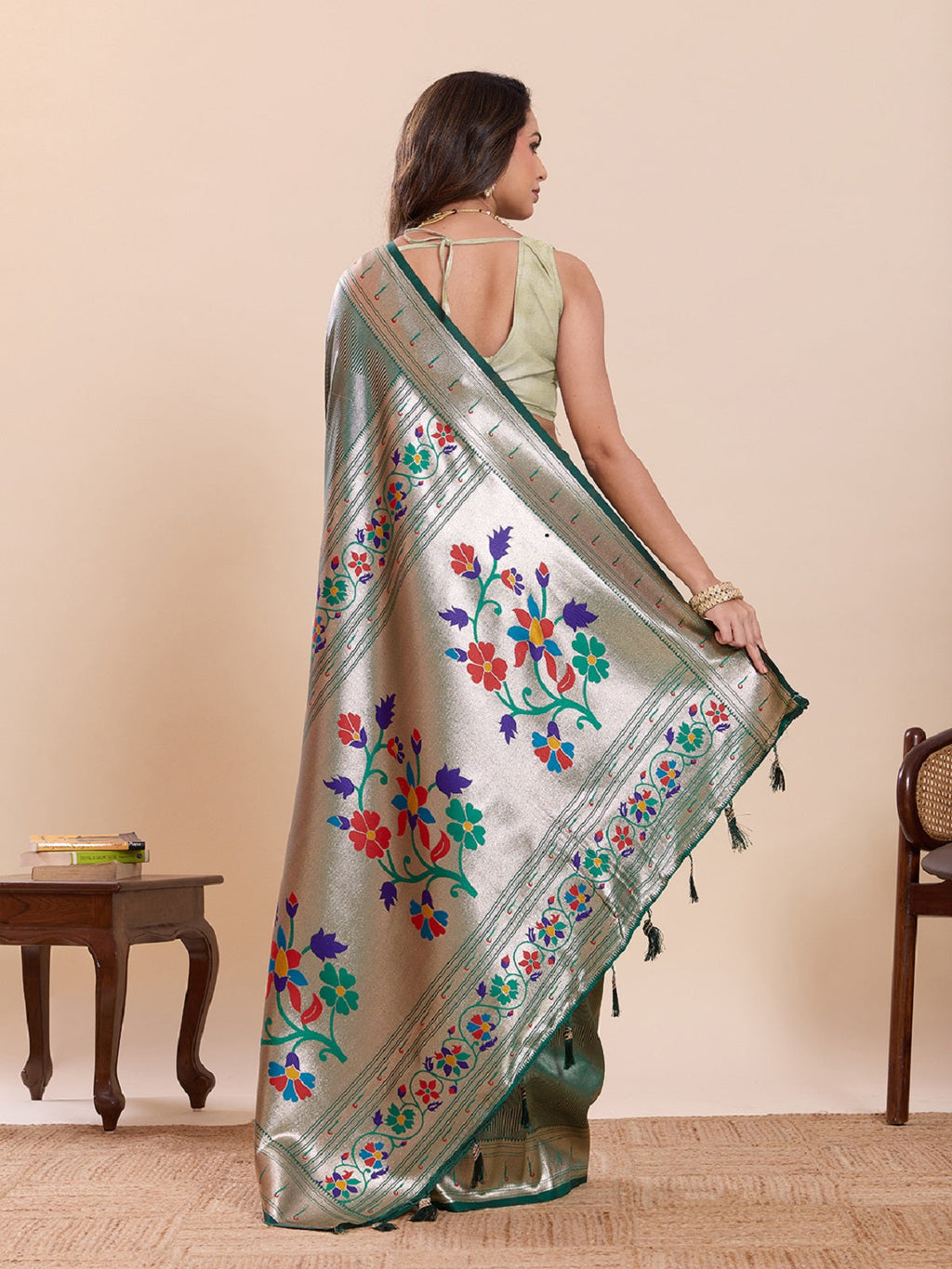Dwija Fashion Green Wedding Wear Woven Lotus Motif Work Pure Soft Silk Saree With Unstitched Blouse | Grocsy